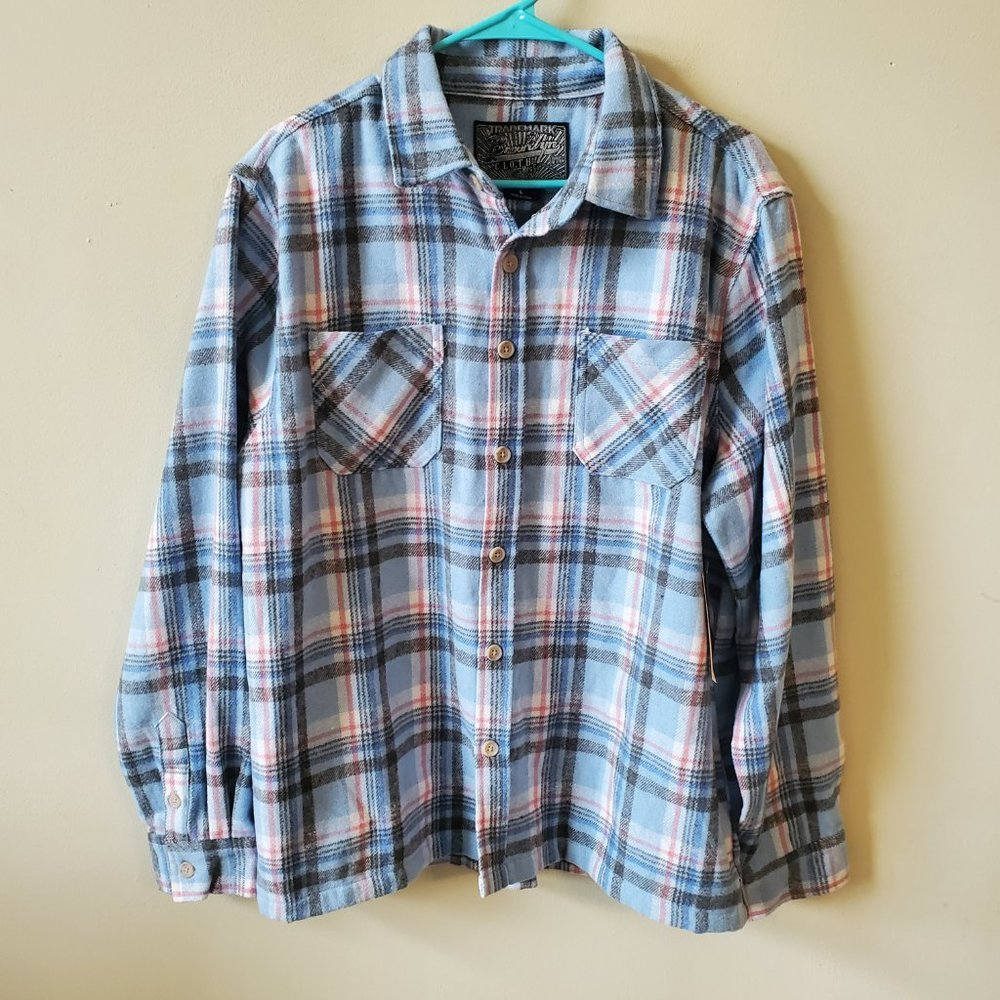 Brooklyn Cloth Heavy Flannel Shacket for Men Blue Size Large NWT - Picture 2 of 5